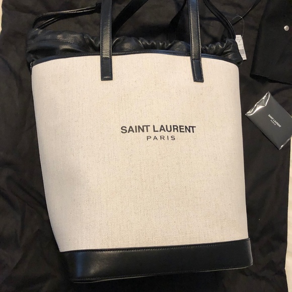 Used SAINT LAURENT Linen Calfskin Teddy Double Tote - Picture 3 of 7